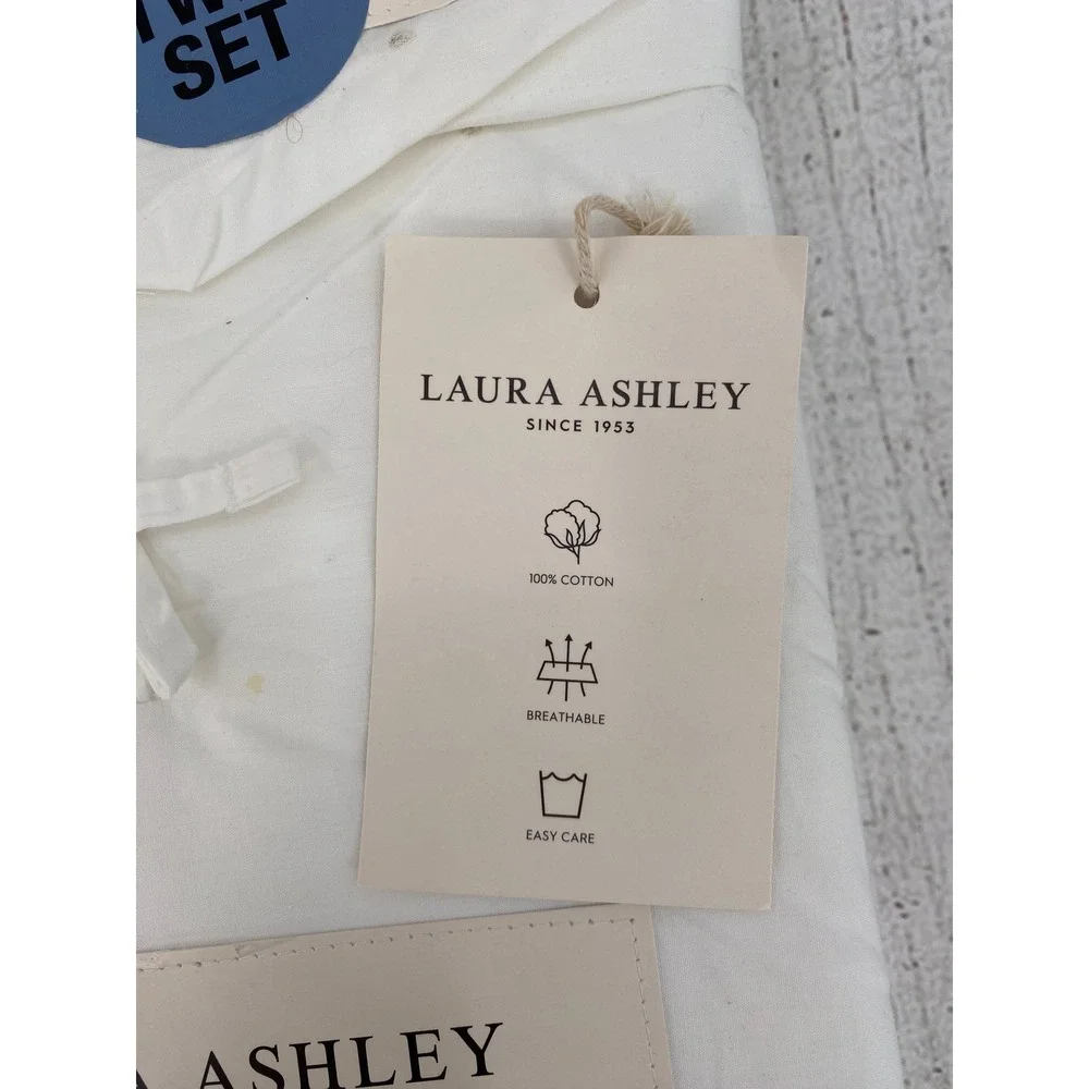 Laura Ashley Sheet Set Twin White Cotton Percale Solid 200TC Crisp Minimalist